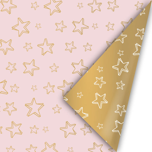 Cadeaupapier - Super Stars Roze/Goud