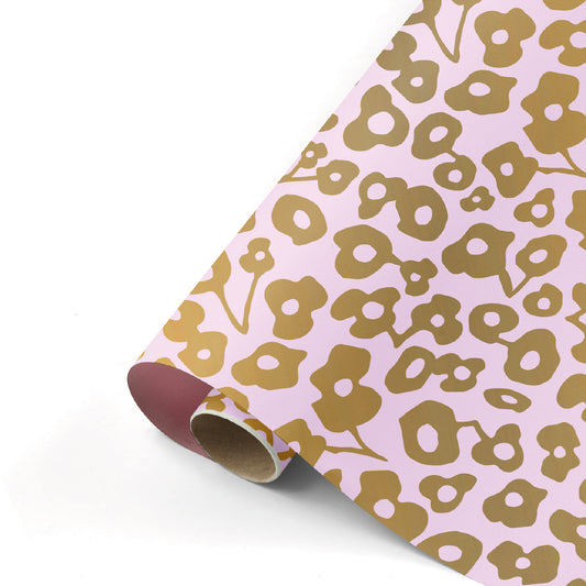 Cadeaupapier - Wild Flowers  roze/ goud