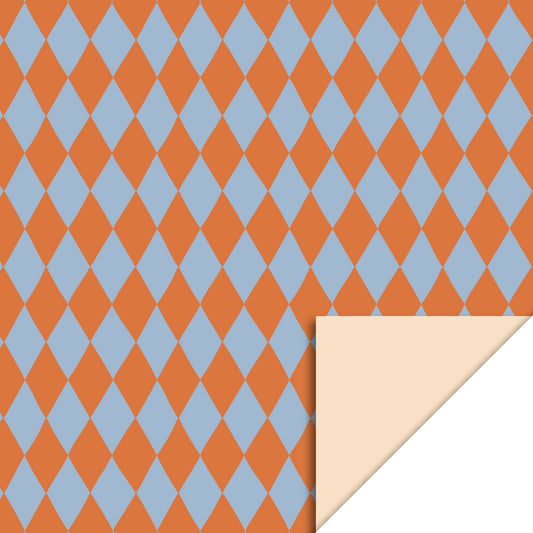 Cadeaupapier - harlequin orange/blue (70 cm)